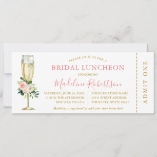 Invitation Aquarelle rose blanc floral nuptiale billet déjeun