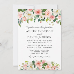 Invitation Aquarelle rose blanc Mariage floral élégant