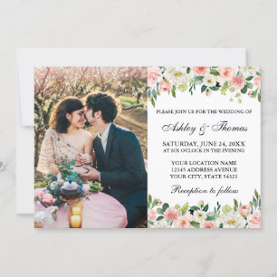 Invitation Aquarelle rose blanc Mariage photo