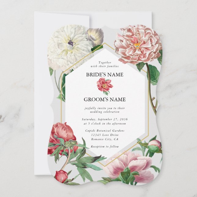 Invitation Aquarelle rose blanc pivoines Mariage (Devant)