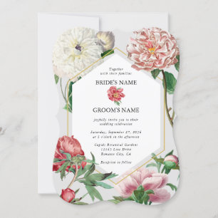 Invitation Aquarelle rose blanc pivoines Mariage