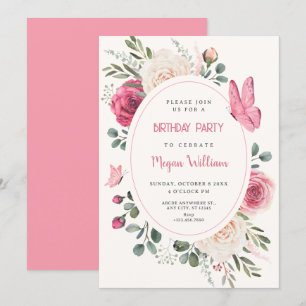 Invitation Aquarelle rose blanc Roses floraux anniversaire