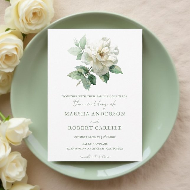 Invitation Aquarelle Rose Blanche Botanique Moderne (Créateur téléchargé)