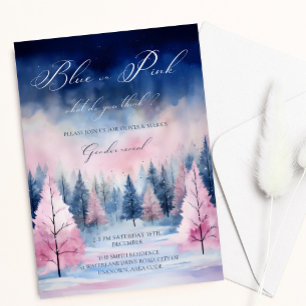 Invitation Aquarelle rose bleu Arbre de Noël Révélation de ge