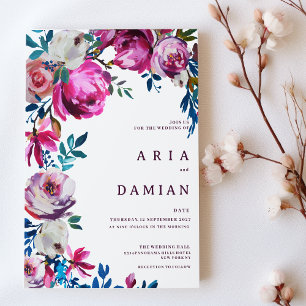 Invitation Aquarelle rose bleu violet blanc Mariage à fleurs
