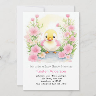 Invitation Aquarelle rose Blissful Duck Girl Baby shower
