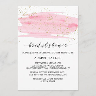 Invitation Aquarelle rose Blush et Fête des mariées étincelan