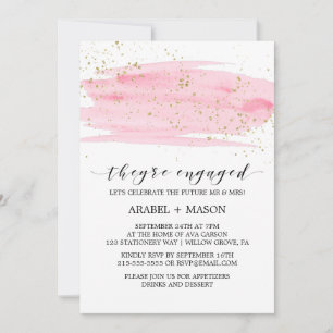 Invitation Aquarelle rose Blush et Gold Engagement Party