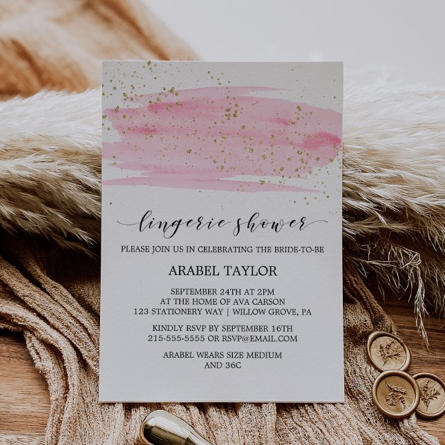 Invitation Aquarelle rose Blush et or Lingerie Douche (Créateur téléchargé)