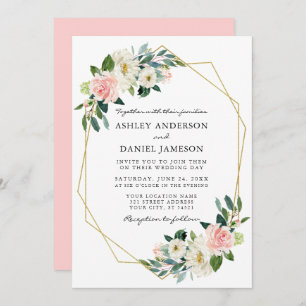 Invitation Aquarelle Rose Blush Floral Elégant Or Frame