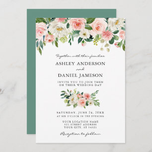 Invitation Aquarelle rose Blush Floral Mariage