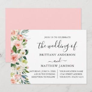 Invitation Aquarelle rose Blush Floral Mariage