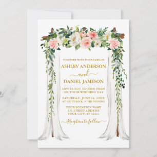 Invitation Aquarelle rose Blush Floral Mariage Canopée
