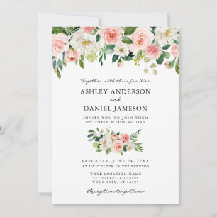 Invitation Aquarelle Rose Blush Floral Mariage élégant W