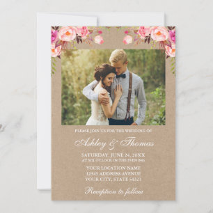 Invitation Aquarelle rose Blush Floral Mariage photo Kraft