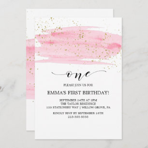 Invitation Aquarelle rose Blush & Gold Sparkday 1er anniversa