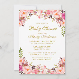 Invitation Aquarelle rose Blush or Baby shower Floral