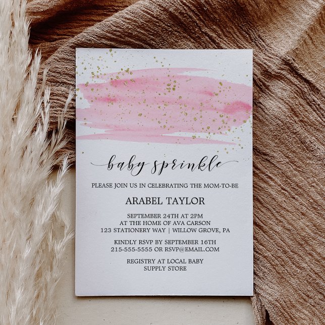 Invitation Aquarelle rose Blush & Or Sparkle Baby Sprinkle (Créateur téléchargé)