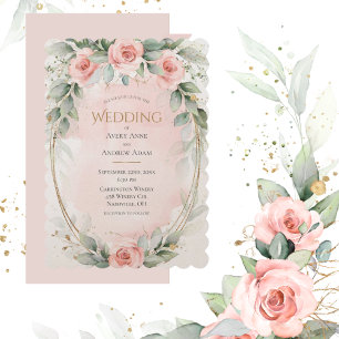 Invitation Aquarelle rose Blush Roses Mariage élégant