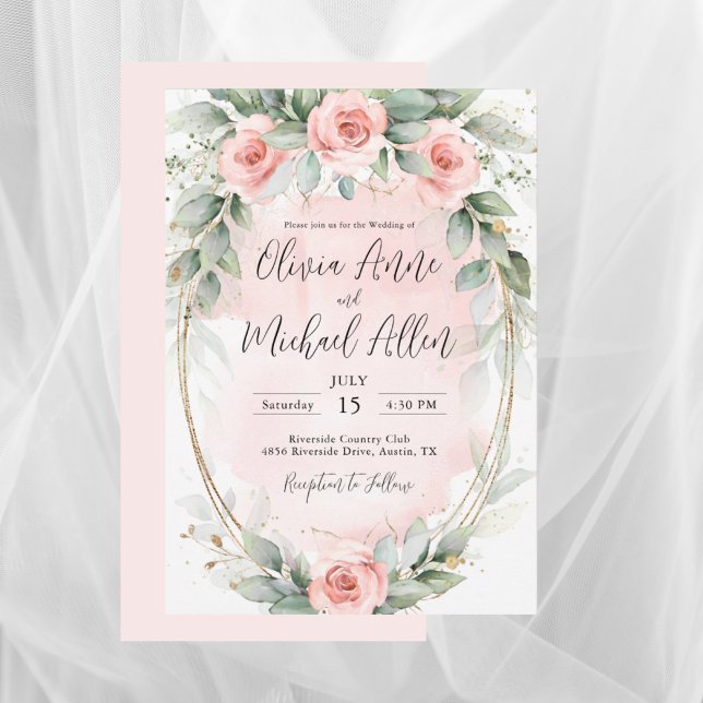 Invitation Aquarelle rose Blush Roses Mariage élégant (Créateur téléchargé)