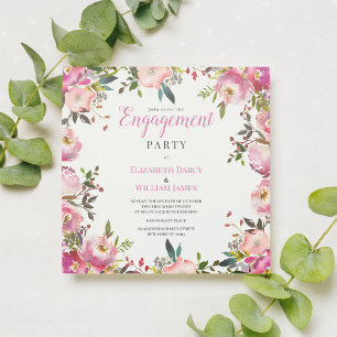 Invitation Aquarelle rose botanique fleurie Partie d'engageme