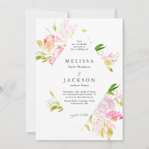 Invitation Aquarelle Rose Bouquet Diamond Mariage