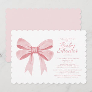 Invitation Aquarelle rose Bow Girl Baby Elegant Douche Blush