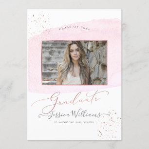 Invitation Aquarelle rose+Casquette d'or Rose