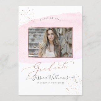 Invitation Aquarelle rose+Casquette d'or Rose