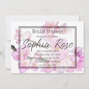 Invitation Aquarelle rose cerisier fleurs douche nuptiale