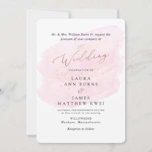 Invitation Aquarelle rose Champagne Bubbles Élégant