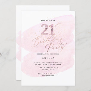 Invitation Aquarelle rose Champagne Bulles 21 ans