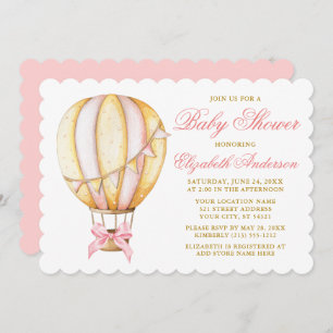 Invitation Aquarelle rose chaud Baby shower à bulle d'air cha