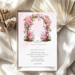 Invitation Aquarelle rose chaud magenta rose arche mariage