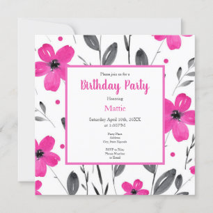 Invitation Aquarelle rose chaud Motif Floral