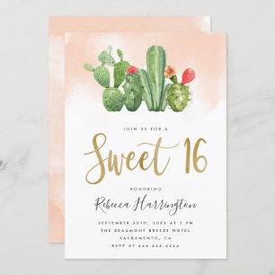 Invitation Aquarelle rose chic et crème de cactus 16