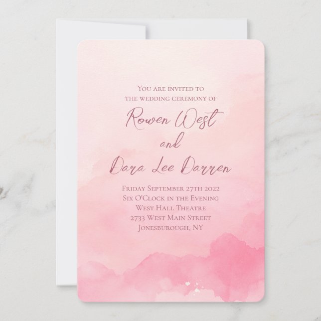 Invitation Aquarelle rose clair Ombre Mariage de peinture (Devant)