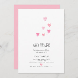 Invitation Aquarelle rose coeur roux baby shower simple