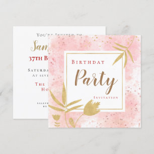 Invitation Aquarelle rose Confetti Gold Leaf/Floral Birthday