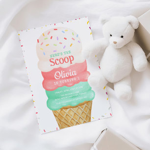 Invitation Aquarelle rose crème glacée 1er anniversaire