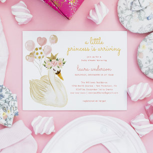 Invitation Aquarelle rose cygne petit Baby shower princesse