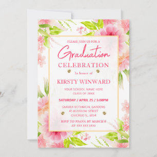 Invitation Aquarelle rose Dahlia Peony Flowers Graduation