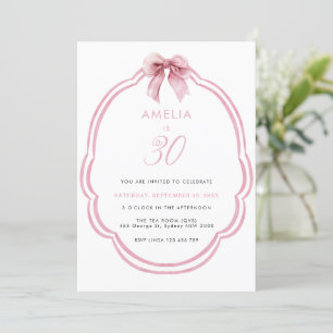 Invitation Aquarelle rose dainty Bow 30e anniversaire