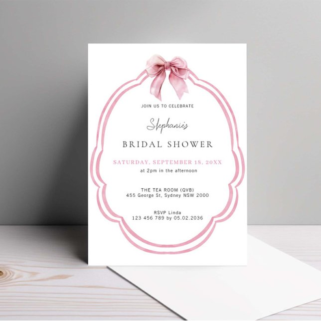 Invitation Aquarelle rose Dainty Bow Fête des mariées de ruba (Créateur téléchargé)