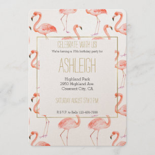 Invitation Aquarelle rose de Flamants roses