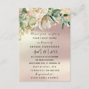 Invitation Aquarelle Rose de la Monnaie d'or Fleurs d'anniver