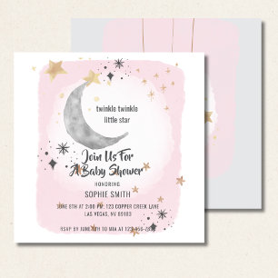 Invitation Aquarelle rose de lune et étoile