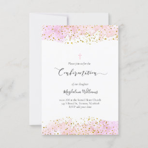 Invitation aquarelle rose   Détails or FAUX Confirmation