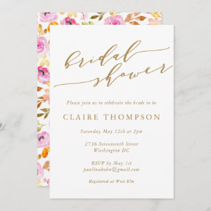 Invitation Aquarelle rose d'été Fête des mariées à script flo