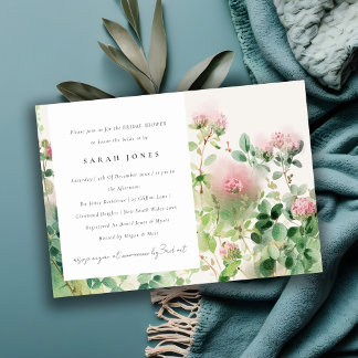 Invitation Aquarelle rose douce Fête des mariées de jardin fl